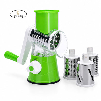 3-in-1 Manual Rotary Vegetable Slicer & Cheese Grater | Multifunction Kitchen Cutter with 3 Stainless Steel Blades