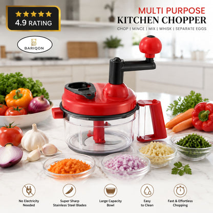 Manual Multi-Purpose Kitchen Food Chopper with Rotary Handle | Vegetable Cutter, Mixer & Egg Separator | BPA-Free Large Capacity