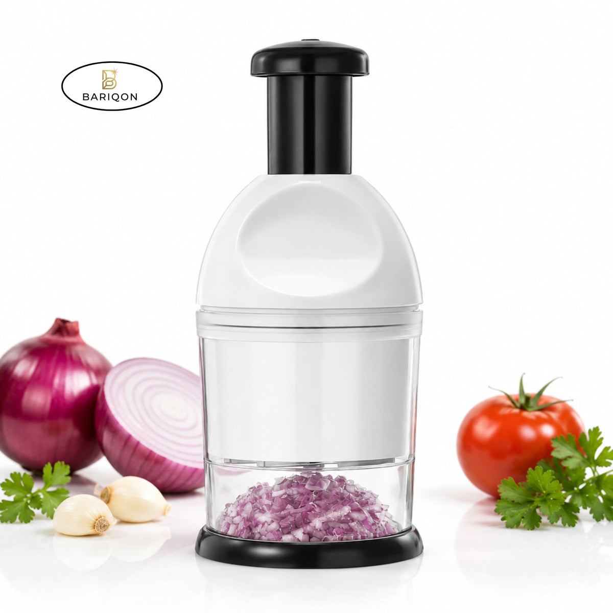 Manual Push Food Chopper – Vegetable & Fruit Cutter