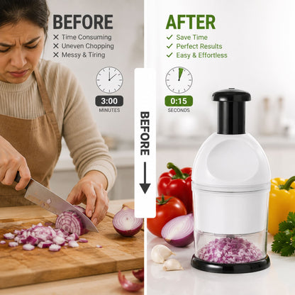 Manual Push Food Chopper – Vegetable & Fruit Cutter