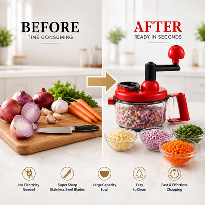 Manual Multi-Purpose Kitchen Food Chopper with Rotary Handle | Vegetable Cutter, Mixer & Egg Separator | BPA-Free Large Capacity