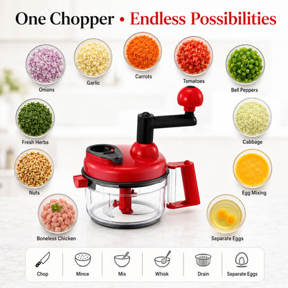 Manual Multi-Purpose Kitchen Food Chopper with Rotary Handle | Vegetable Cutter, Mixer & Egg Separator | BPA-Free Large Capacity