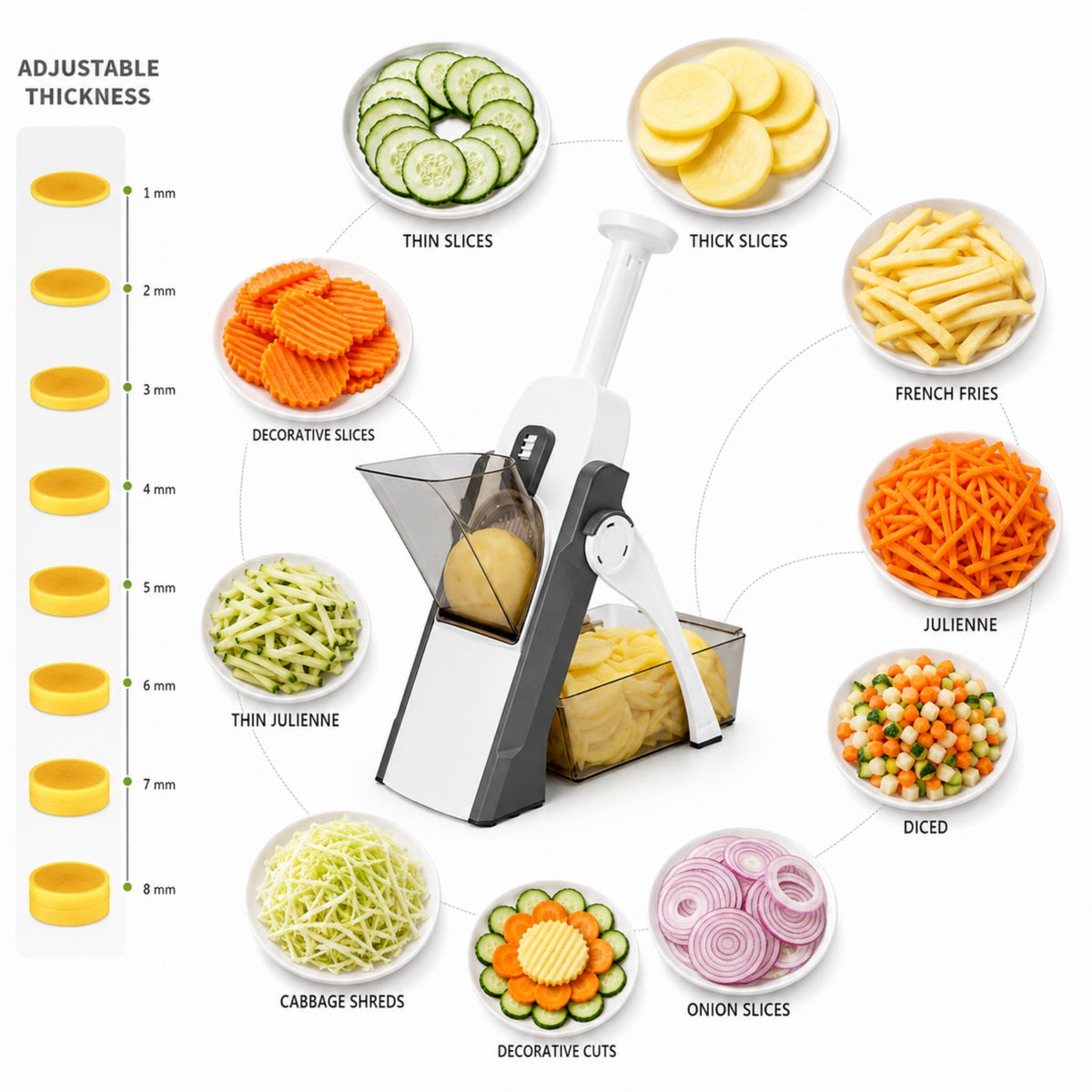 Adjustable Mandoline Vegetable Slicer – 1–8mm Multi-Function Potato & Vegetable Cutter