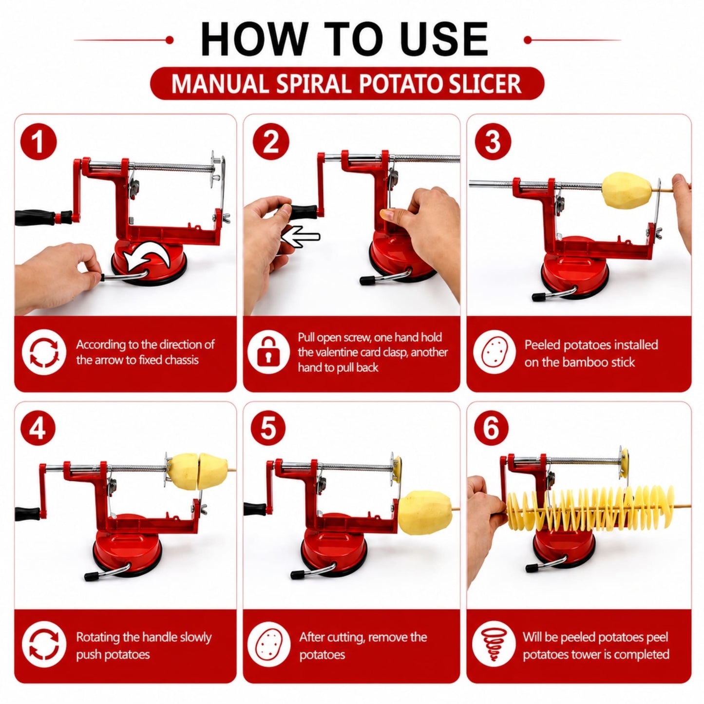 Manual Spiral Potato Slicer – Tornado Potato Cutter with Suction Base