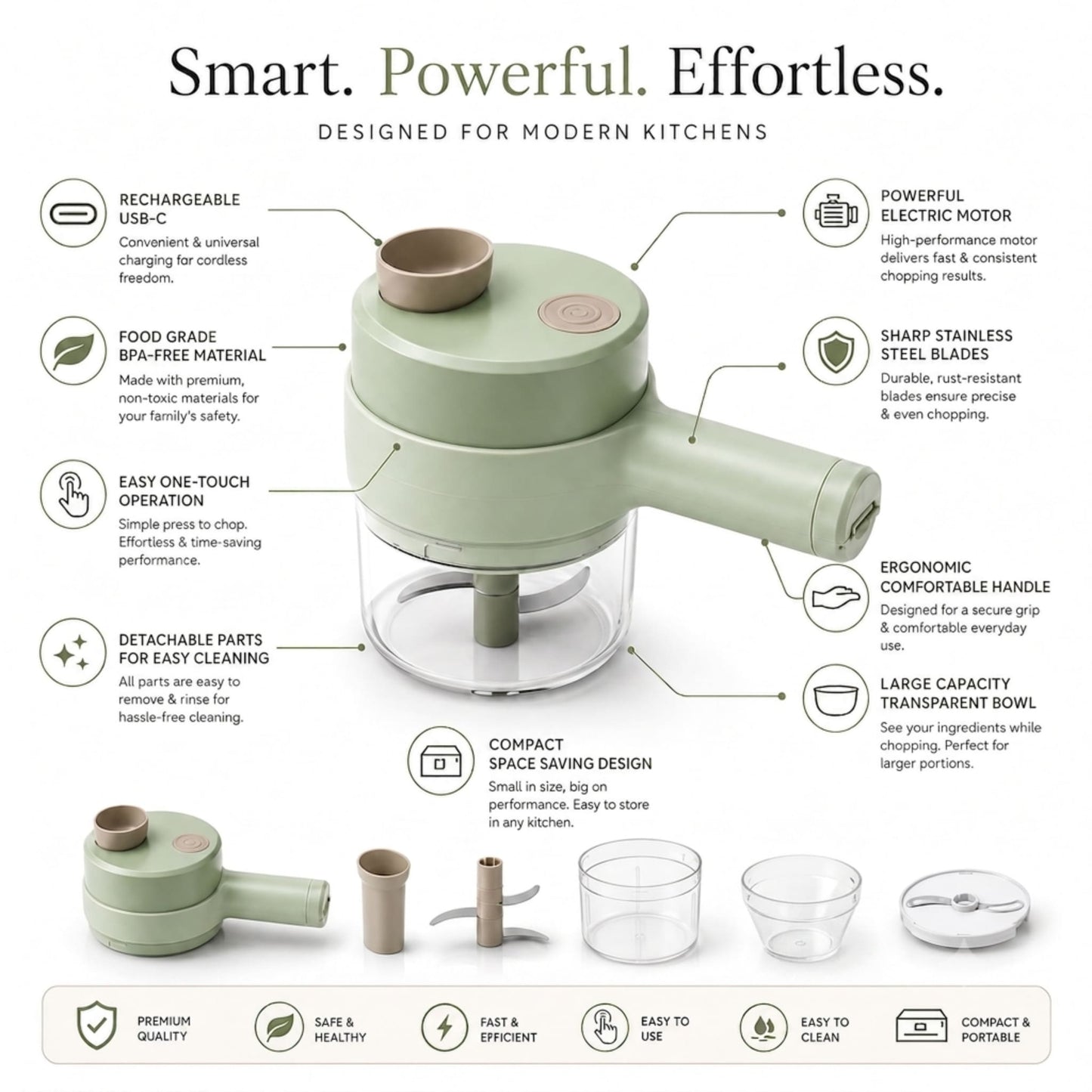 4-in-1 USB Rechargeable Electric Mini Food Chopper & Vegetable Cutter | Portable Kitchen Chopper