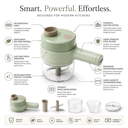 4-in-1 USB Rechargeable Electric Mini Food Chopper & Vegetable Cutter | Portable Kitchen Chopper