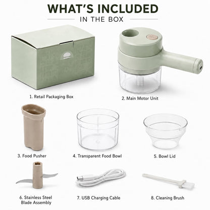 4-in-1 USB Rechargeable Electric Mini Food Chopper & Vegetable Cutter | Portable Kitchen Chopper
