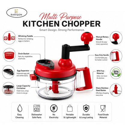 Manual Multi-Purpose Kitchen Food Chopper with Rotary Handle | Vegetable Cutter, Mixer & Egg Separator | BPA-Free Large Capacity