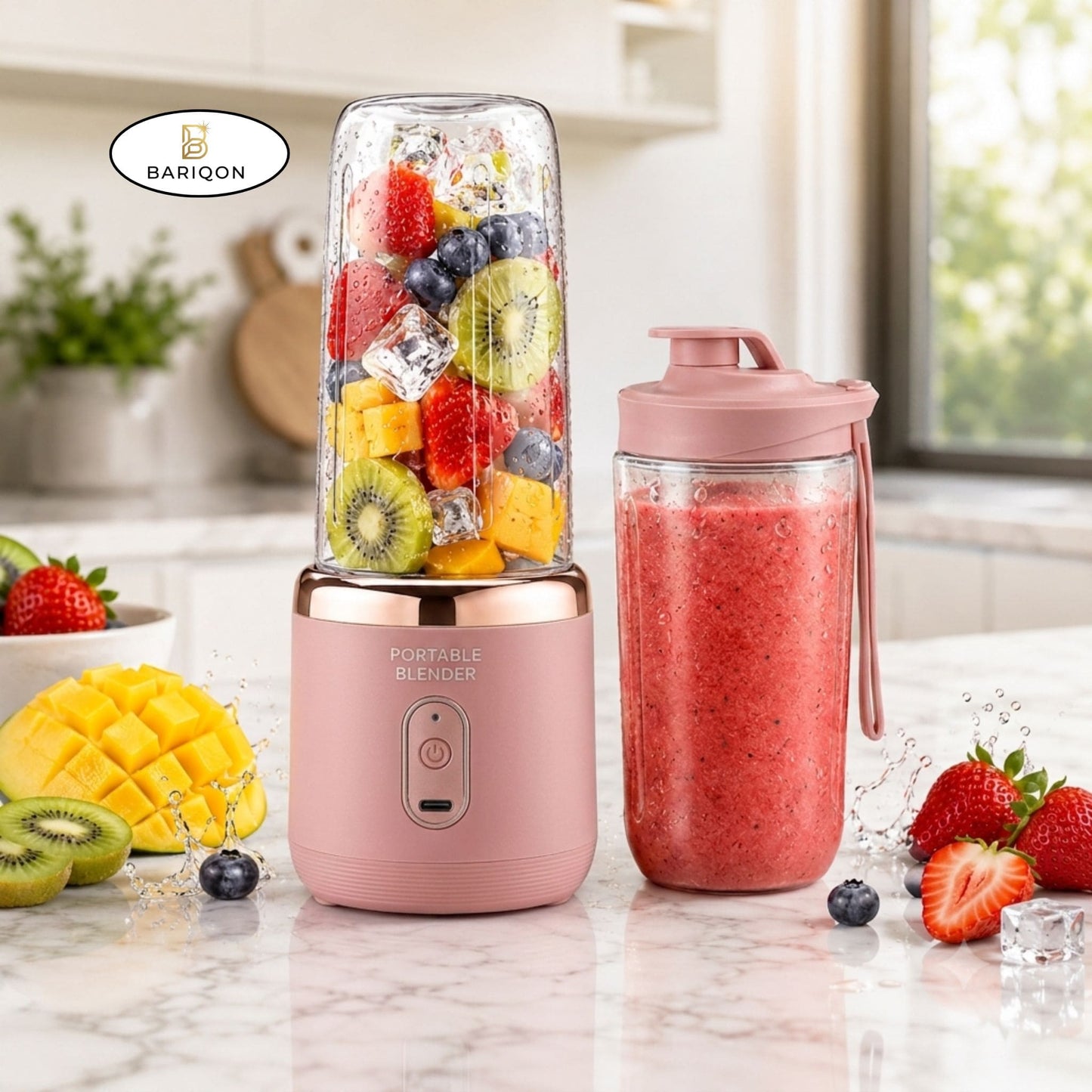 Portable USB Rechargeable Blender Bottle – 6 Blade Personal Smoothie Maker – Travel Juicer Cup – 400ml x 2